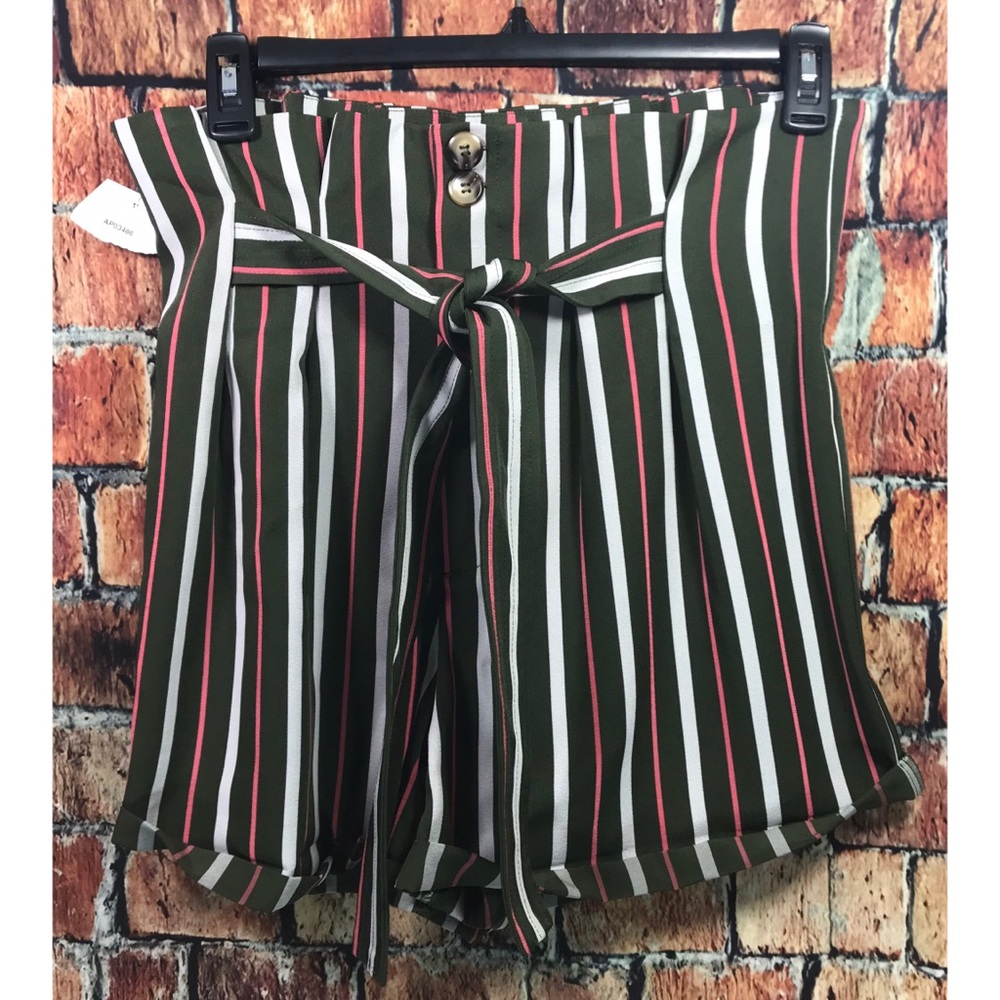 LUMIERE Paperbag High Waist Striped Cuffed Shorts